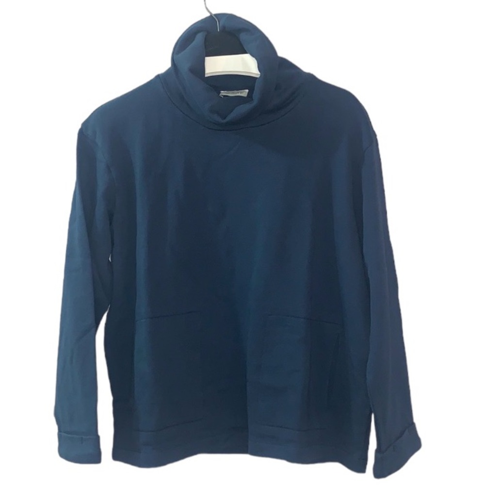 Wrap London Sweatshirt Blue 8 Boxy Funnel Neck Pullover Pockets Organic Cotton